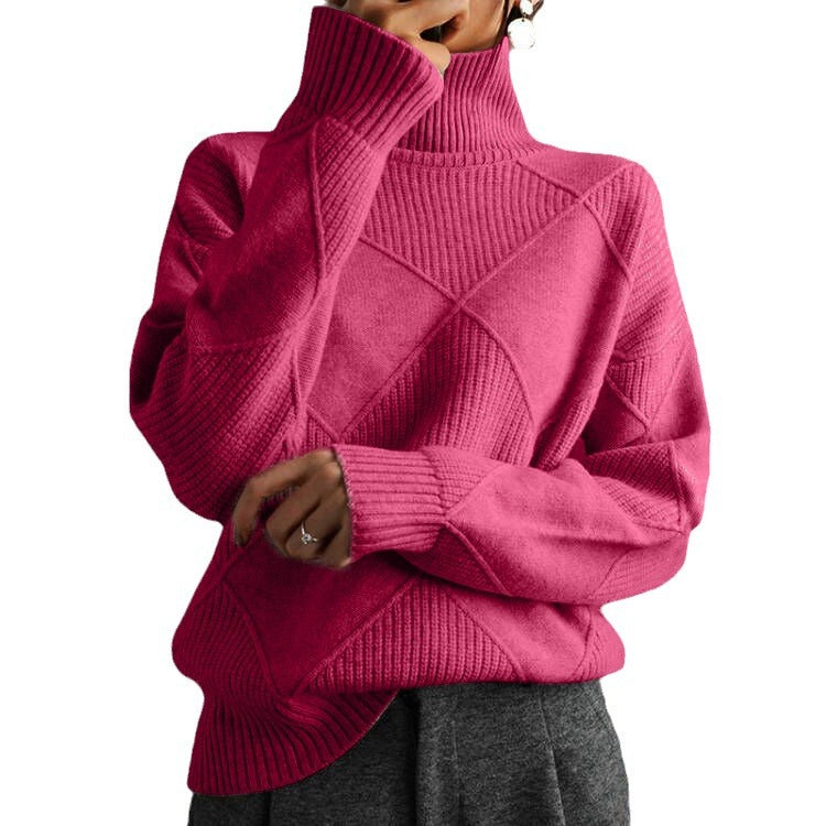 Damen nan weit geschnittener Strickpullover mit hohem Rollkragen und Rautenmuster Shop Nory