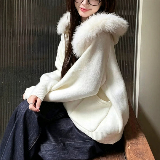 Damen Kapuzenjacke mit Fake-Fur-Kragen und durchgehendem Reißverschluss Shop Nory