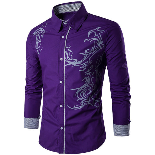 Herren figurbetontes Hemd mit Tribal-Print, verdeckter Knopfleiste und Kontrastkragen Shop Nory