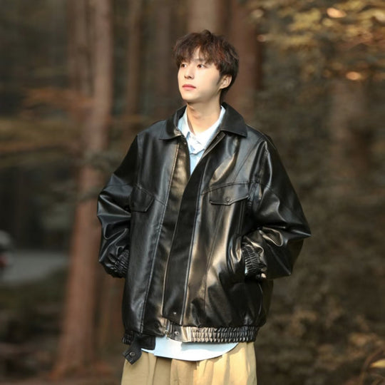 Herren Oversized Kunstleder Bomberjacke mit Pattentaschen Shop Nory
