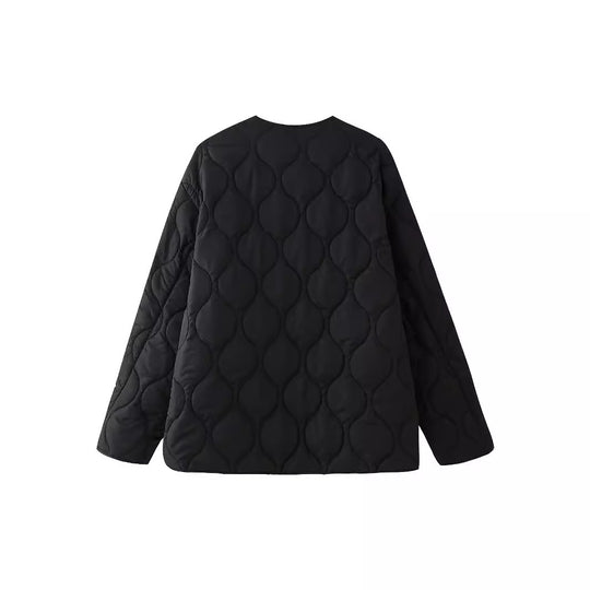 Damen geometrisch gesteppte Oversize-Linerjacke ohne Kragen Shop Nory