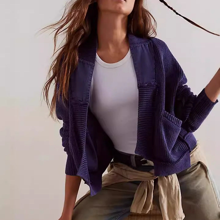 Damen Modische Strickjacke mit großen Taschen