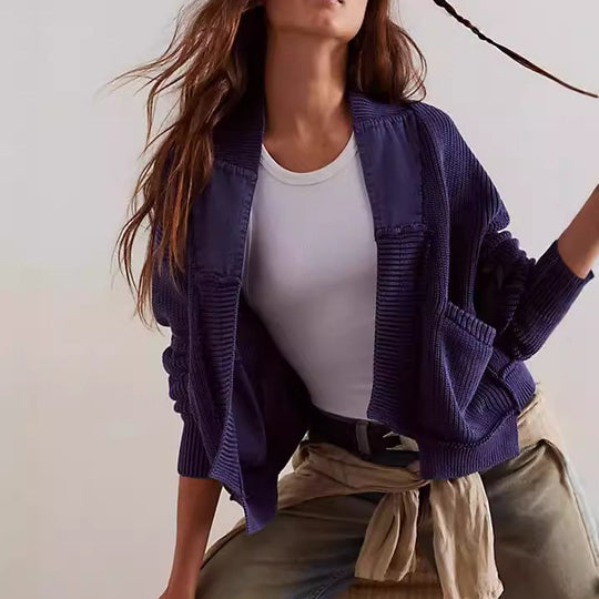 Damen Modische Strickjacke mit großen Taschen