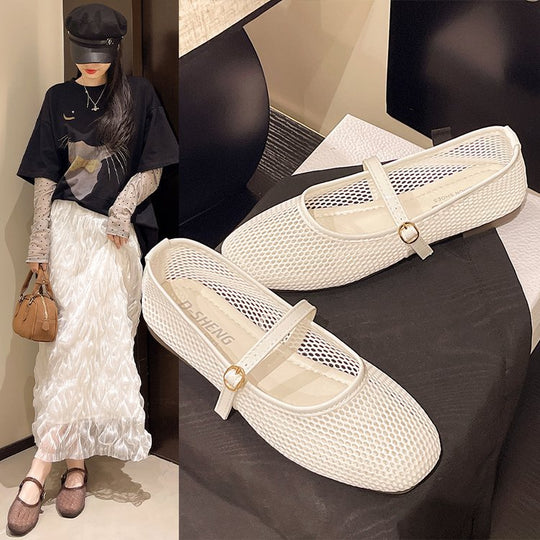Damen atmungsaktive Ballerinas mit verstellbarem Riemen