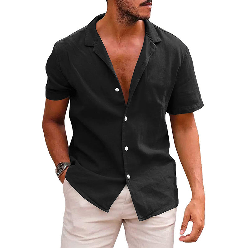 Herren Kurzarmhemd mit weichem Leinenmix und modernem Henley-Ausschnitt