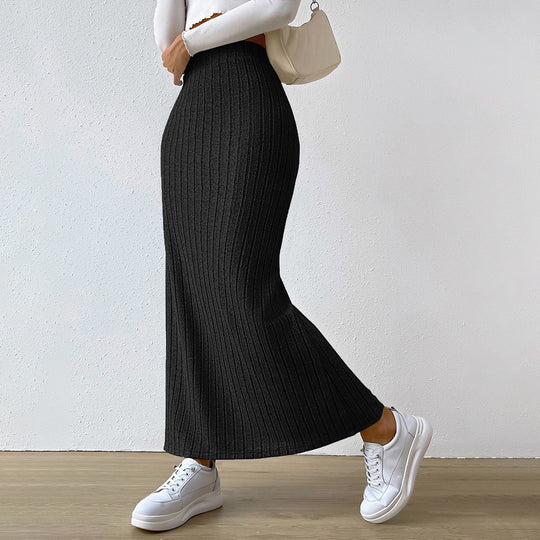 Damen gerippter Maxi-Rock mit hohem Bund, taillierter Stretchpassform und schmeichelnder Längsrippe Shop Nory