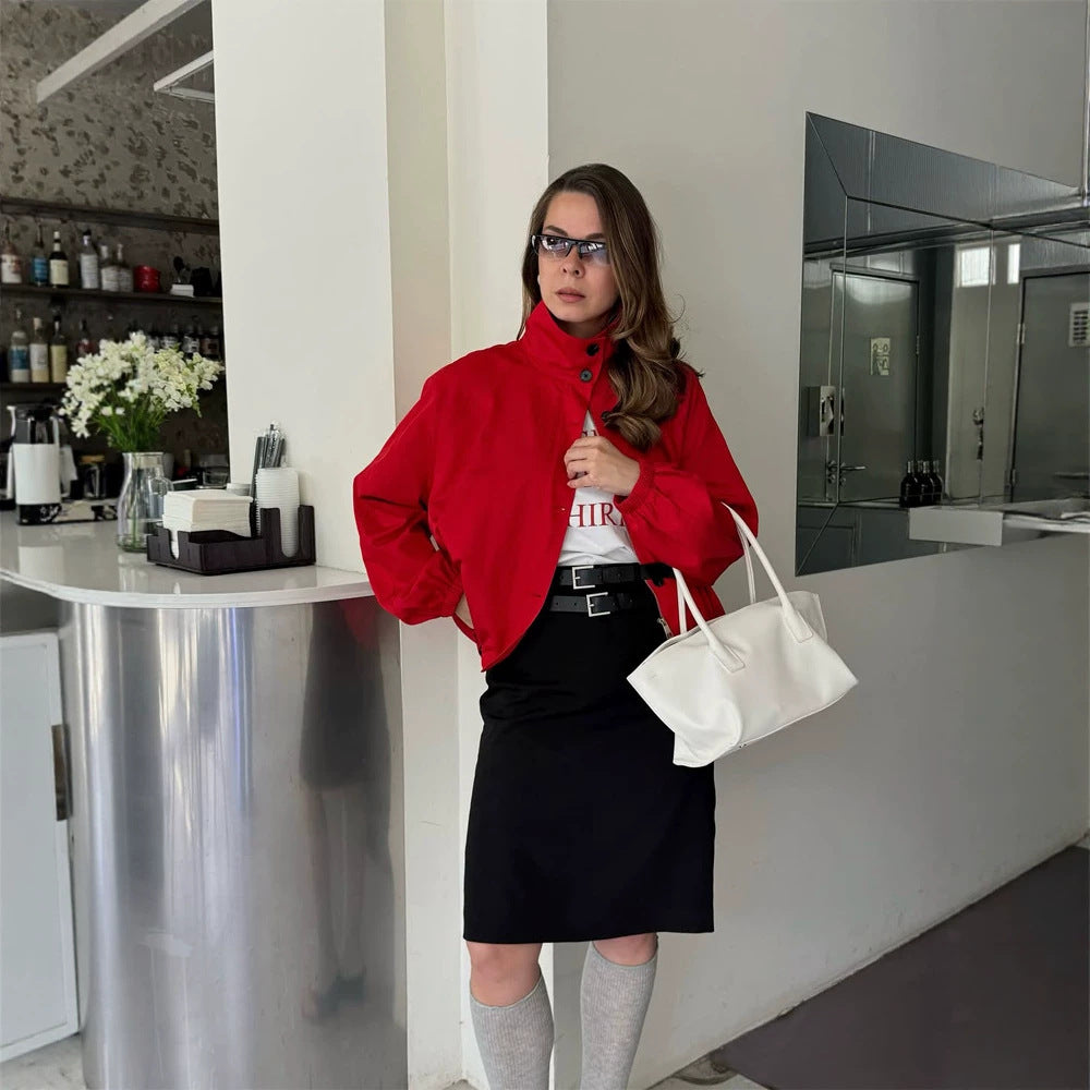 Damen Kurzblouson mit Stehkragen, Knopfverschluss und elastischen Bündchen Shop Nory