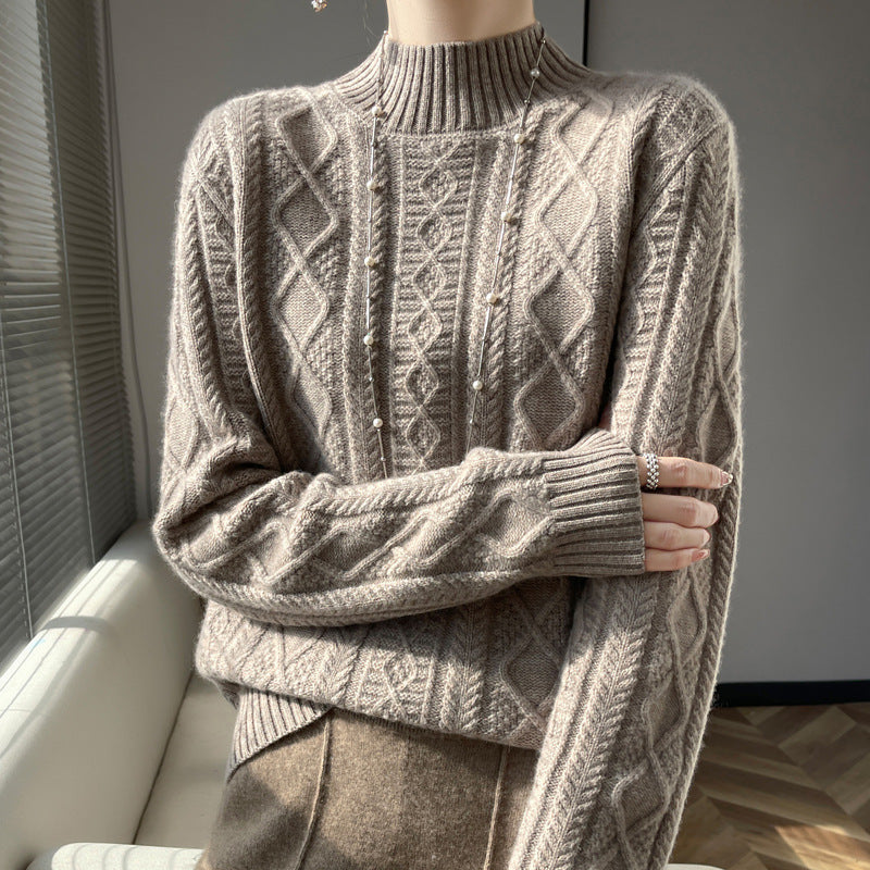 Damen Zopfmuster-Mockneckpullover mit feinem Ajour‑Detail und flauschiger Kaschmir‑Optik Shop Nory