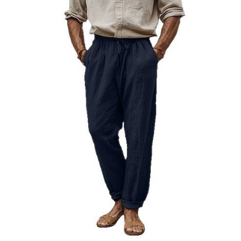 Herren lässige Leinenmisch-Joggerhose mit Kordelzug, angeschrägten Eingrifftaschen und schmalem Knöchelabschluss Shop Nory