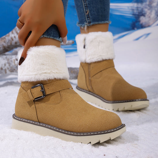 Damen Gefütterte Kurzstiefelette mit Kunstfellkragen, Velours‑Optik und Zierschnalle Shop Nory