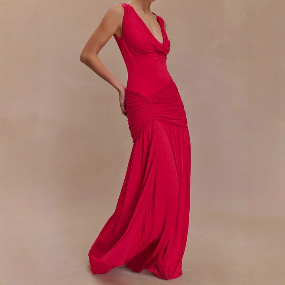 Damen Elegantes Maxikleid mit raffinierten Drapierungen und figurbetontem Schnitt