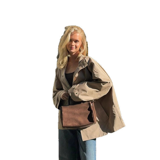 Damen Oversize Kurzmantel im Trench‑Look mit kastiger Silhouette und verdeckter Druckknopfleiste Shop Nory