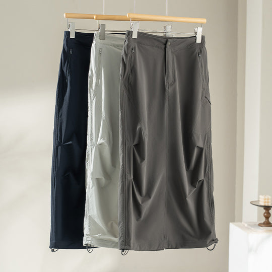 Damen Technischer Cargo-Midirock mit Tunnelzug-Saum und Reißverschlusstaschen Shop Nory