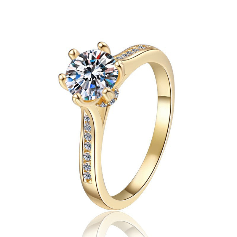 Damen Verlobungsring mit funkelndem rundem Zirkonia und luxuriösem Goldrahmen Shop Nory