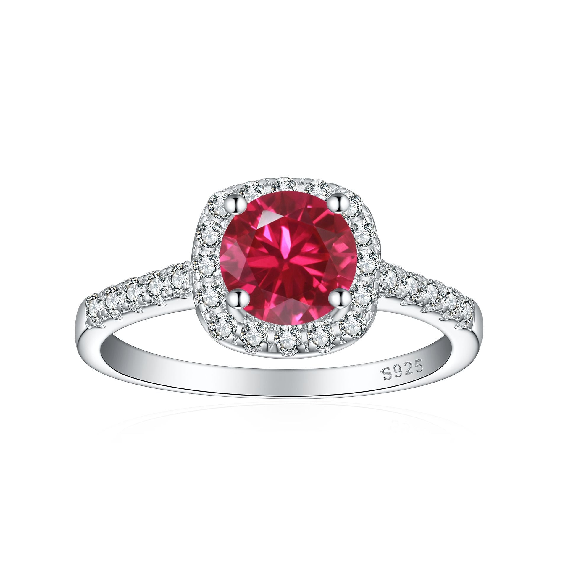 Damen Ring mit funkelndem pinkem Hauptstein und eleganten Zirkonia-Details Shop Nory
