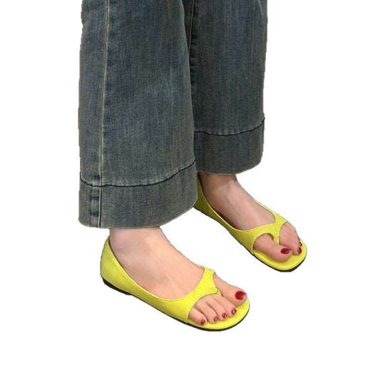 Damen Flache Slip-On-Pantoletten mit Zehenring und weichem Komfortfußbett Shop Nory
