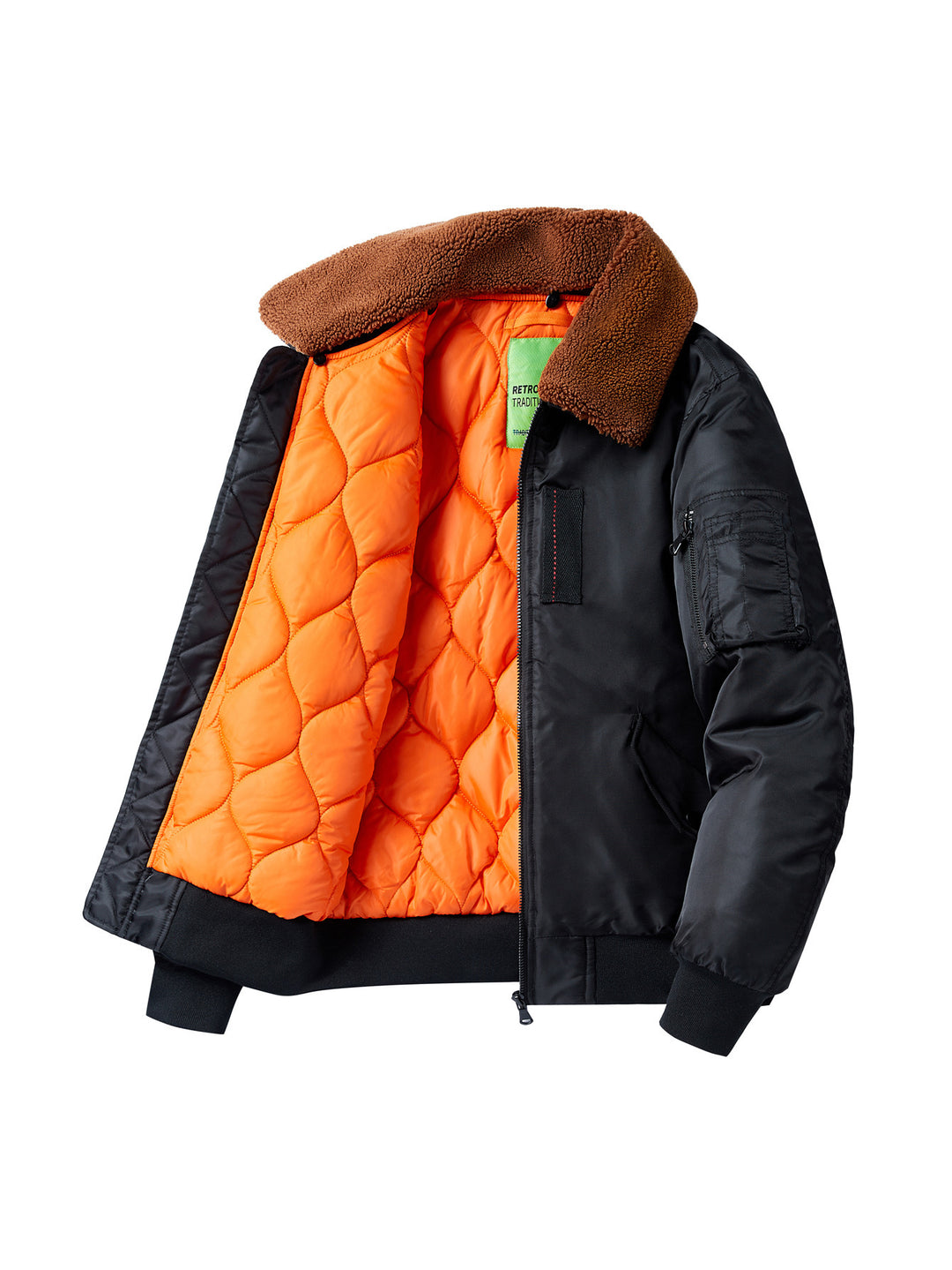 Herren Pilotenbomberjacke mit Teddykragen und Utility-Ärmeltasche Shop Nory