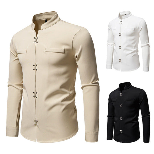 Herren Hemd mit asiatischem Knopfdesign Shopnory