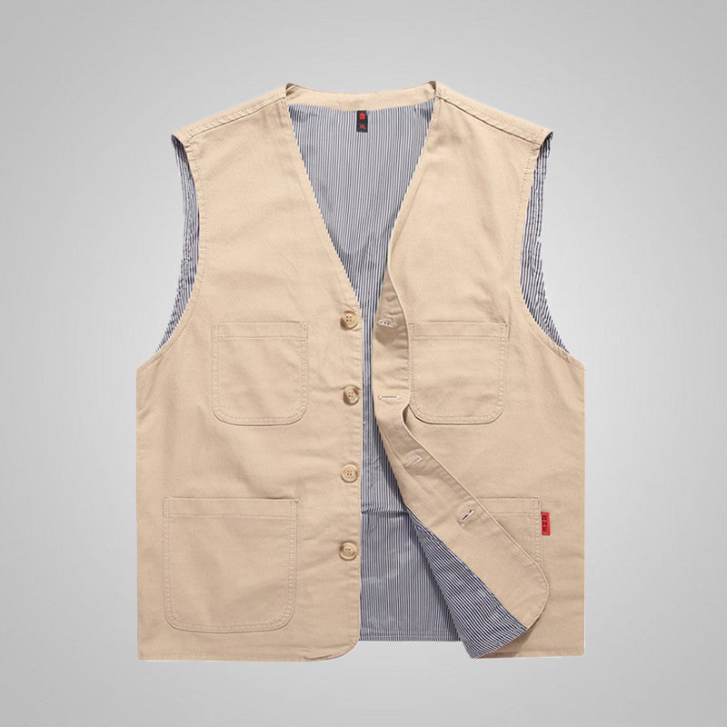 Herren Baumwoll-Canvas-Utility-Weste mit gestreiftem Innenfutter und aufgesetzten Taschen Shop Nory