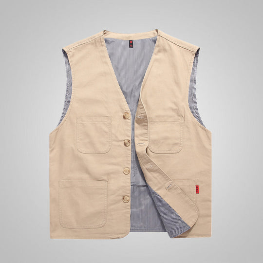 Herren Baumwoll-Canvas-Utility-Weste mit gestreiftem Innenfutter und aufgesetzten Taschen Shop Nory
