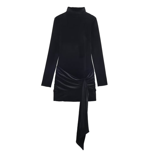 Damen Minikleid mit Rollkragen, langem Arm und seitlicher Drapé-Schleife Shop Nory