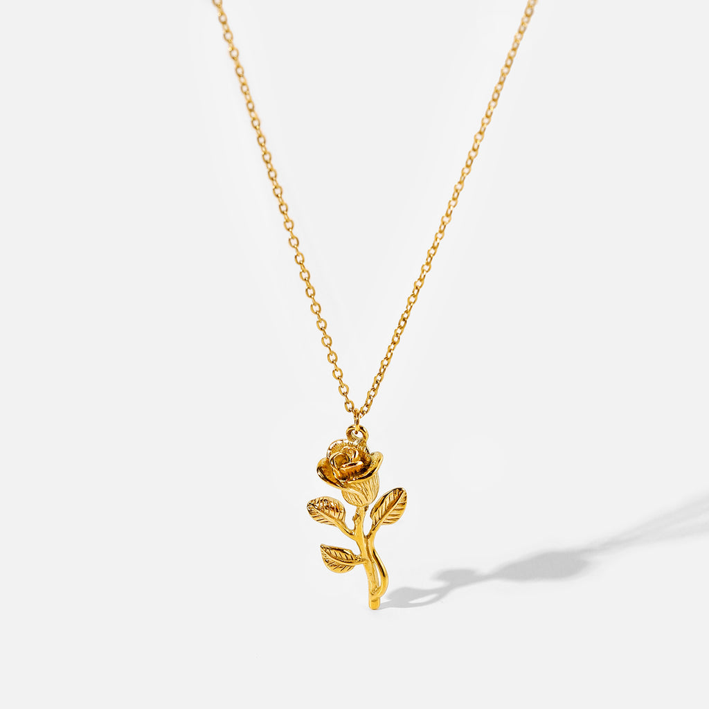 Damen Halskette mit filigranem Rosenanhänger aus hypoallergenem Edelstahl Shop Nory