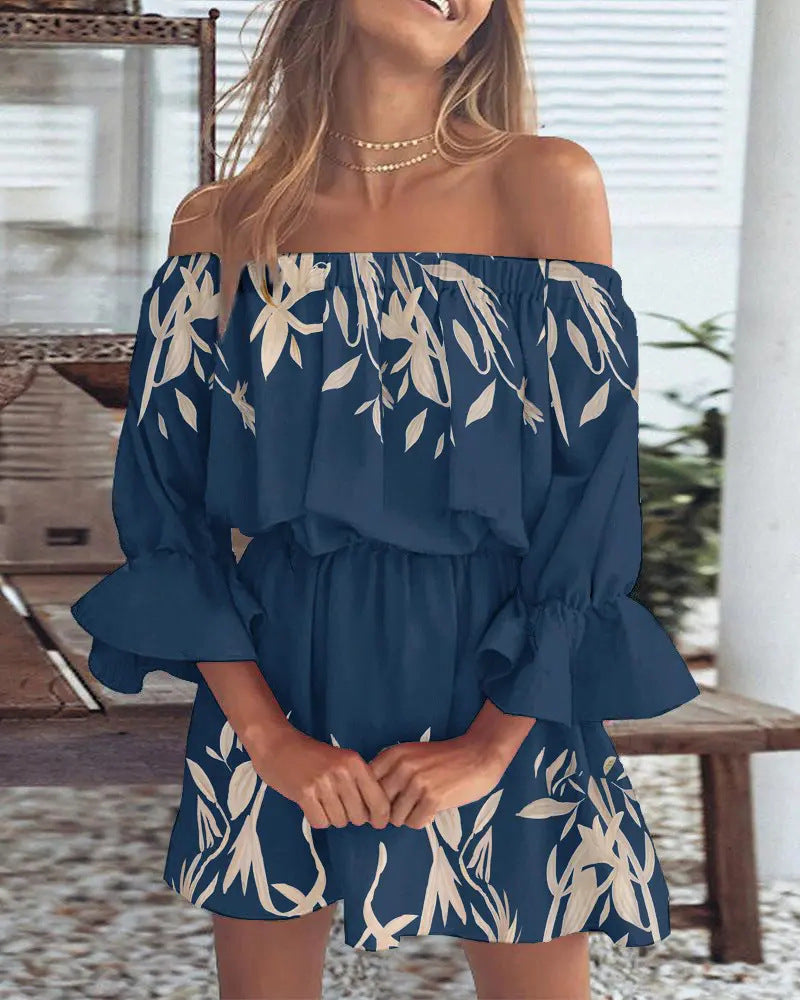 Damen Off-Shoulder Sommerkleid mit Blumenmuster Shopnory