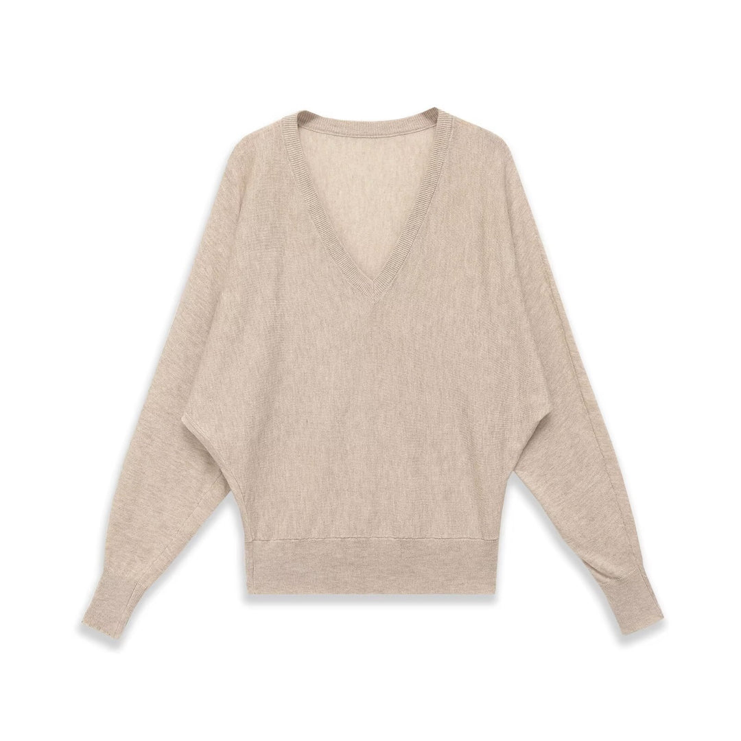 Damen Oversized V-Ausschnitt Feinstrickpullover mit Fledermausärmeln Shop Nory