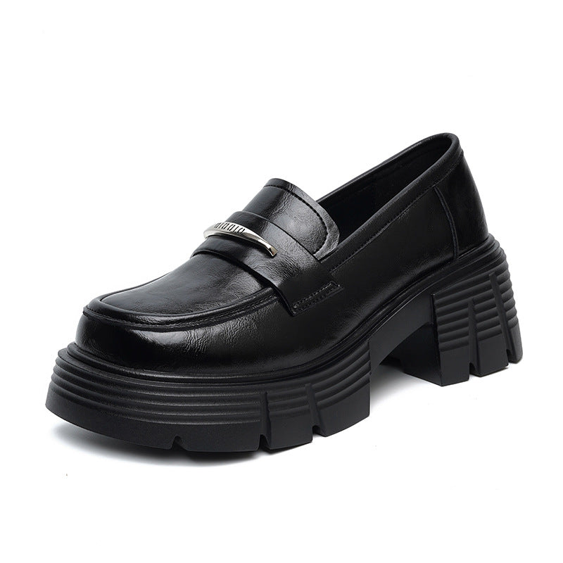 Damen Modische Loafers mit klobigem Absatz und glänzenden Applikationen