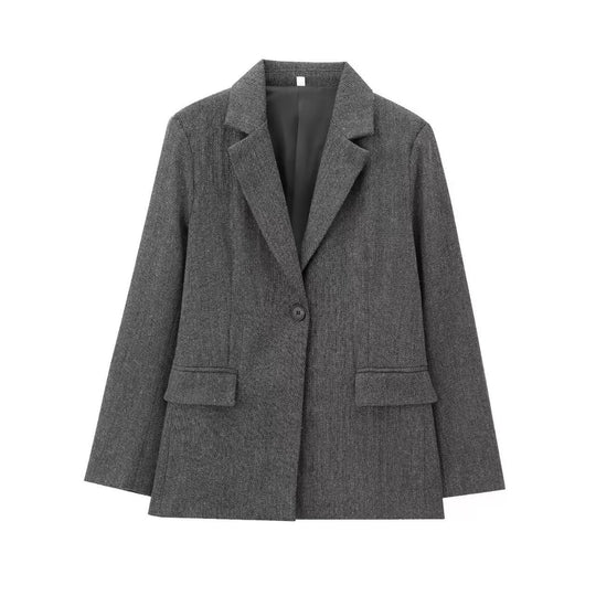 Damen Einreihiger Blazer mit Fischgrätmuster, Reverskragen und Pattentaschen Shop Nory