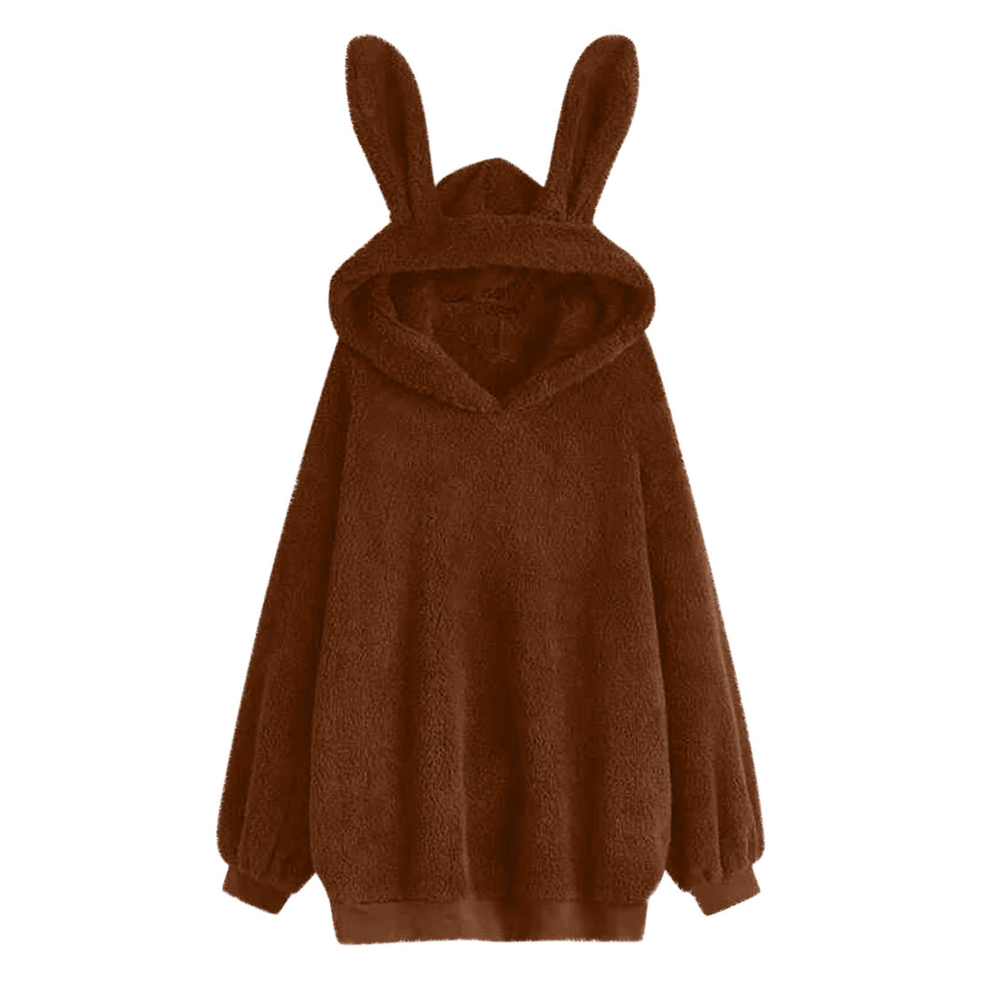 Damen nan flauschiger Oversize-Kapuzenpullover mit langen Hasenohren und gerippten Bündchen Shop Nory