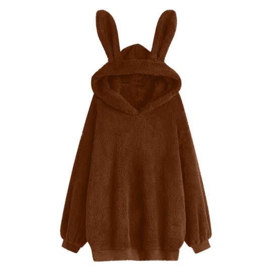 Damen nan flauschiger Oversize-Kapuzenpullover mit langen Hasenohren und gerippten Bündchen Shop Nory