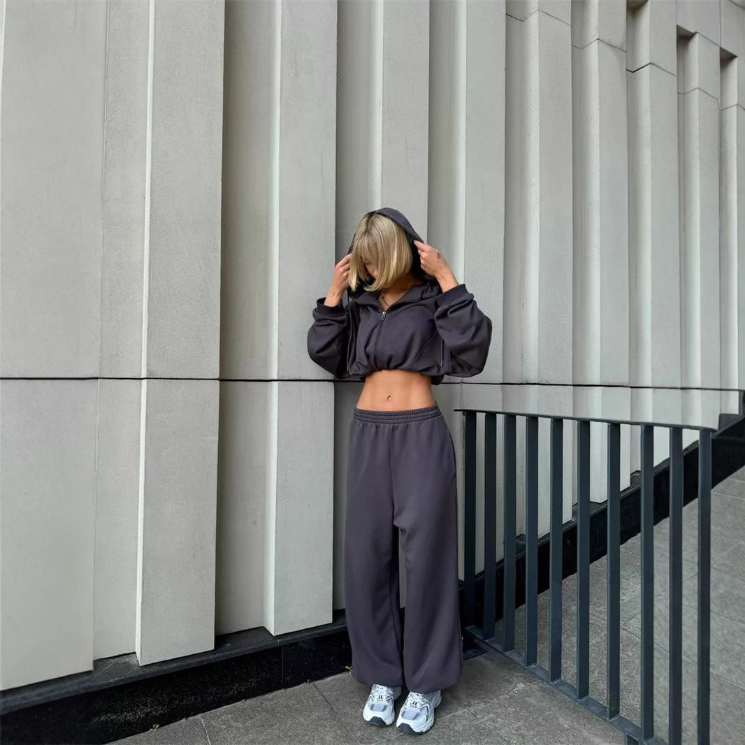 Damen cropped Kapuzenzipper mit Ballonärmeln und elastischem Saum Shop Nory