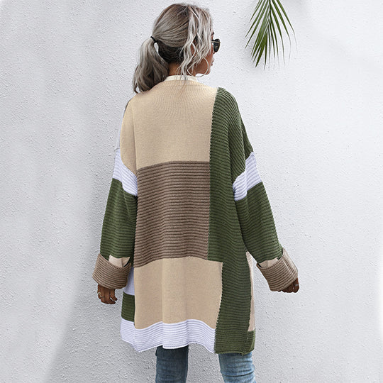 Damen Patchwork-Strickcardigan mit offenem Schnitt und kastiger Oversize-Passform Shop Nory