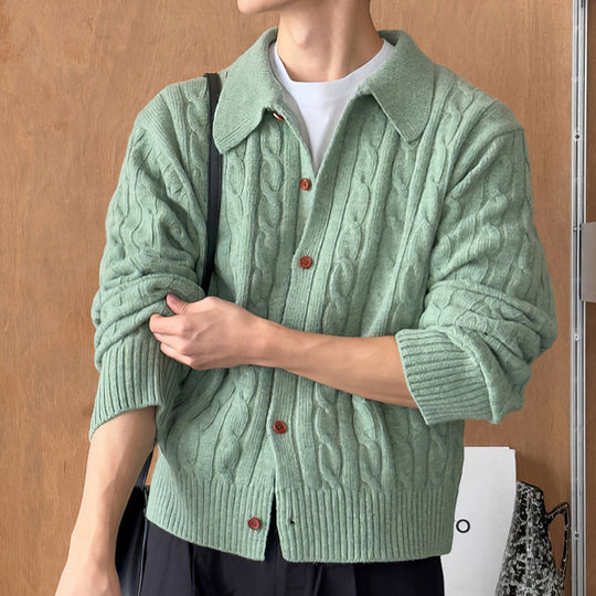 Herren Strickjacke mit Zopfmuster, Hemdkragen und durchgehender Knopfleiste Shop Nory
