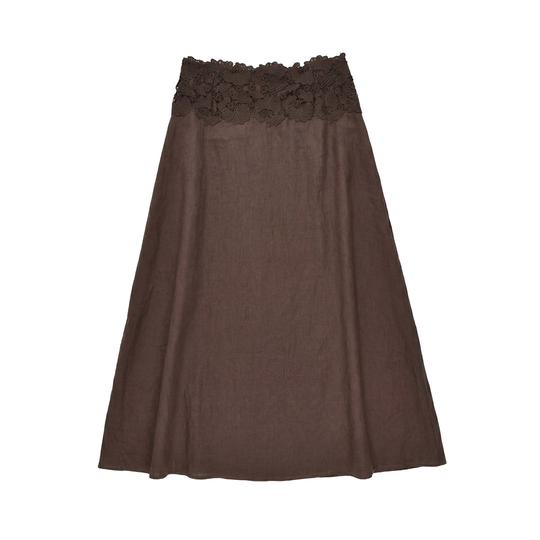 Damen Eleganter Leinenrock mit Spitzenbund Shop Nory