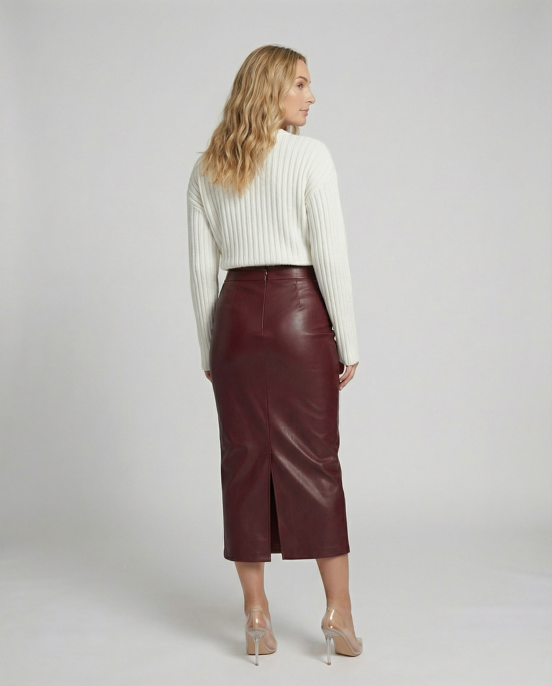Damen Midi-Rock aus hochwertigem Leder mit Raffung