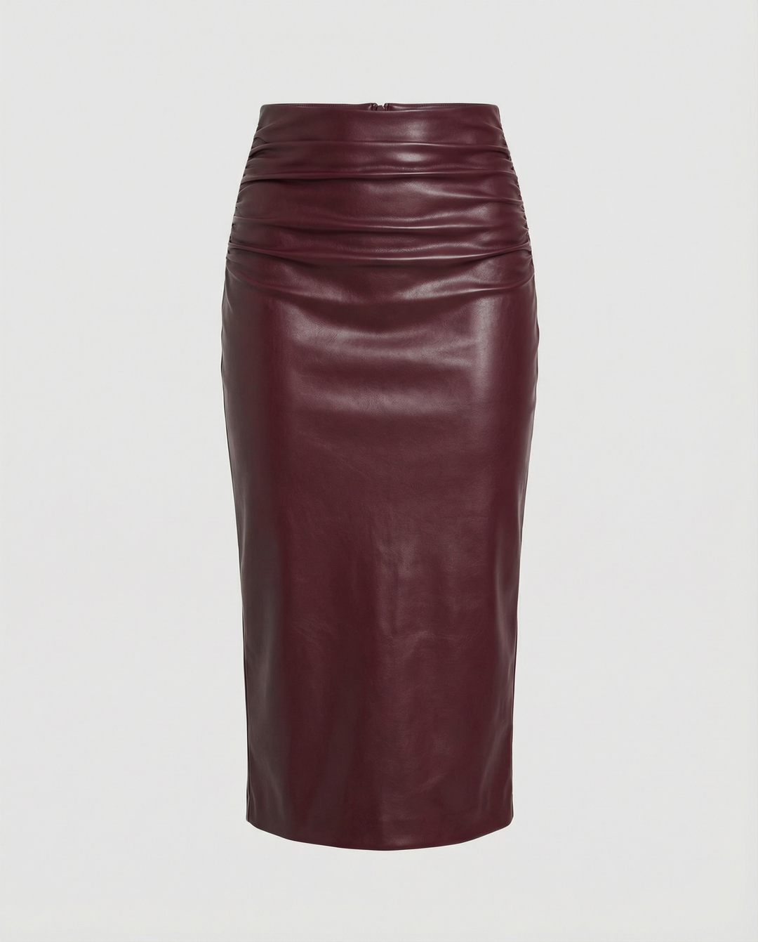 Damen Midi-Rock aus hochwertigem Leder mit Raffung