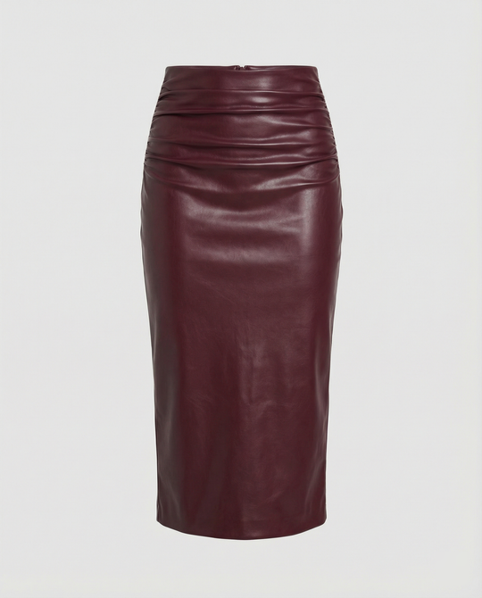 Damen Midi-Rock aus hochwertigem Leder mit Raffung