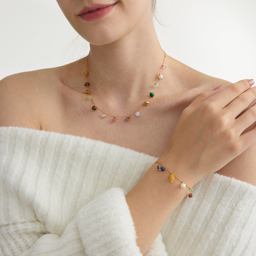 Damen Armband mit bunten Natursteinen und hypoallergenem Edelstahl Shop Nory