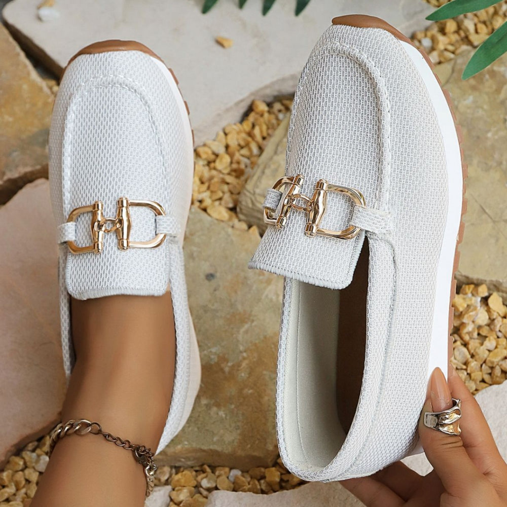 Damen Atmungsaktive Mesh-Slipper-Loafer mit goldfarbener Schnallendekor und leichter Gummisohle Shop Nory
