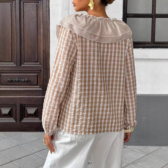 Damen Rüschenbluse mit tiefem V-Ausschnitt und Bindebändern Shop Nory