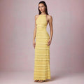 Damen Maxi-Kleid mit fransendem Design und elegantem Halterneck