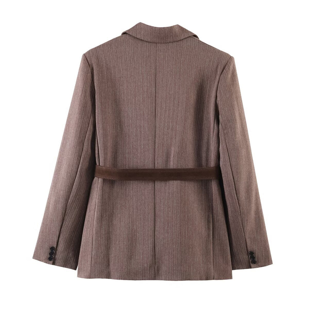 Damen Taillierter Nadelstreifen-Blazer mit abnehmbarem Gürtel Shop Nory