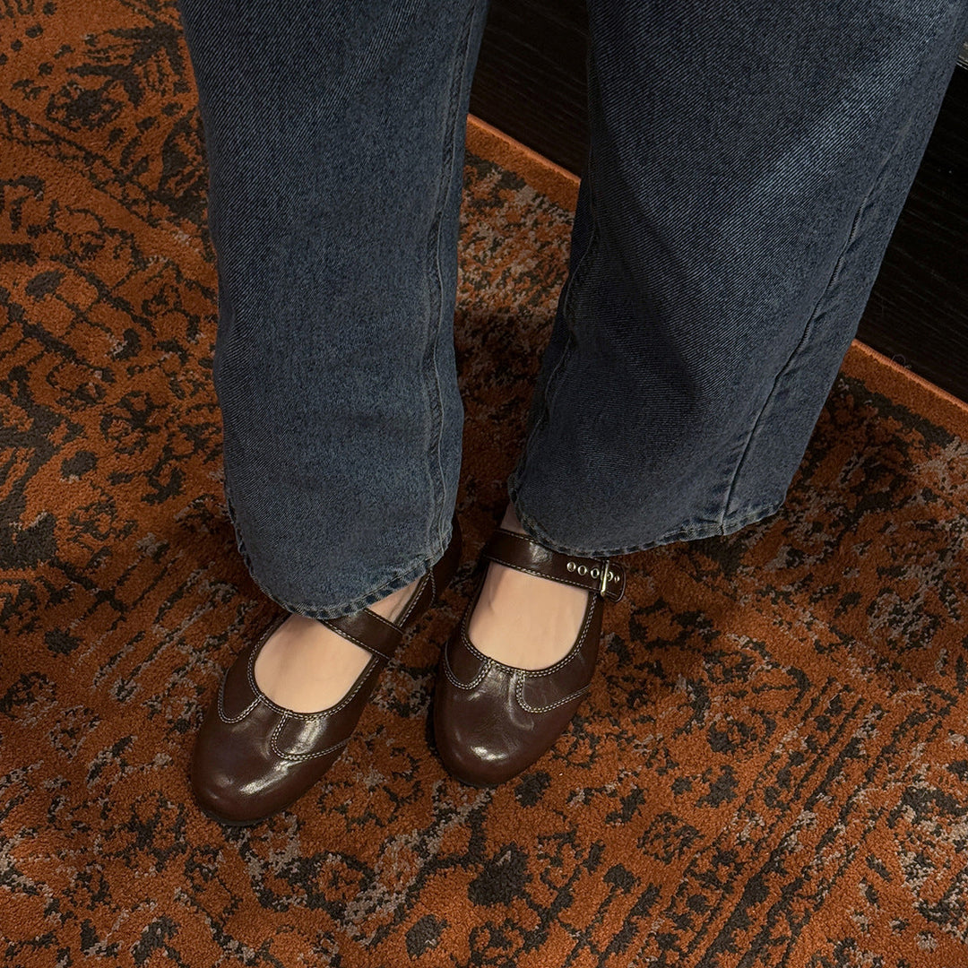 Damen Elegant verspielt Mary Jane Ballerinas mit dekorativem Riemen