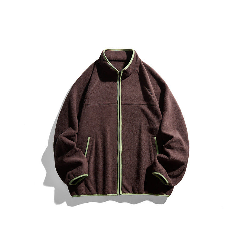 Unisex Fleecejacke mit durchgehendem Reißverschluss im Oversize-Boxy-Schnitt, Stehkragen und Kontrastpaspel Shop Nory