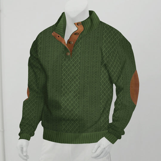 Herren nan texturierter Halbzip-Pullover im Troyer-Stil mit Kontrastbesatz und Leder-Ellbogenpatches Shop Nory