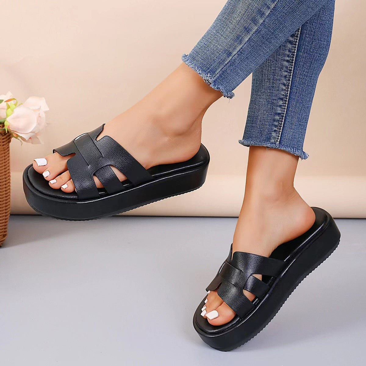Damen Komfortable Falt-Sandalen mit breitem Riemen und ergonomischer Sohle