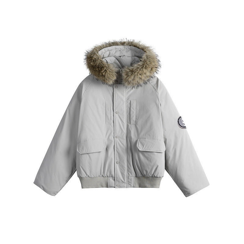 Damen Kurz-Bomberjacke mit Thermowattierung, Kapuze mit abnehmbarem Kunstfell und Utility-Taschen Shop Nory