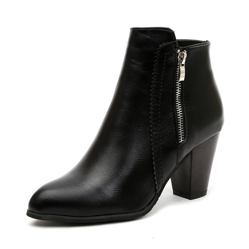 Damen elegante Stiefeletten mit modischem Reißverschluss und komfortablem Blockabsatz